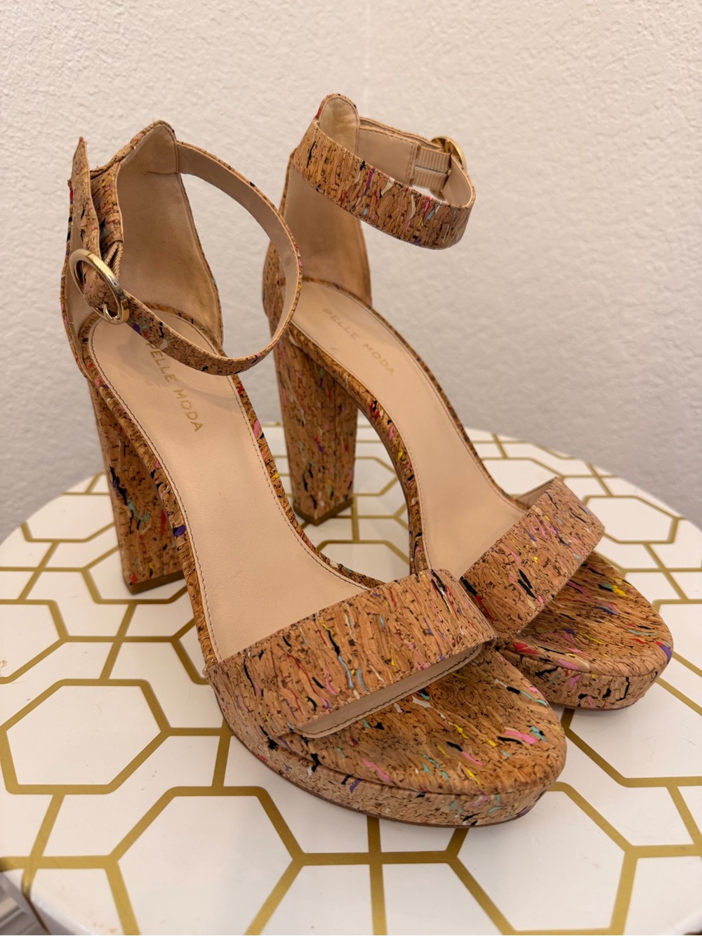 Pelle Moda Cork Platform Ankle-Strap Sandal in Natural Cork ~ W 10M
